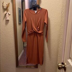 Nine West Red Tie Front Long Sleeve Sheath Dress